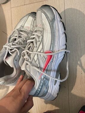 Nike White Mesh Athletic Sneakers with Black Logo